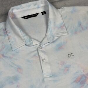 TravisMathew Polo Shirt Mens XL White Blue Pink Tie Dye 1MAA001 Stretch Golf